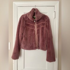Anthropologie Pink Faux Fur Bomber Jacket